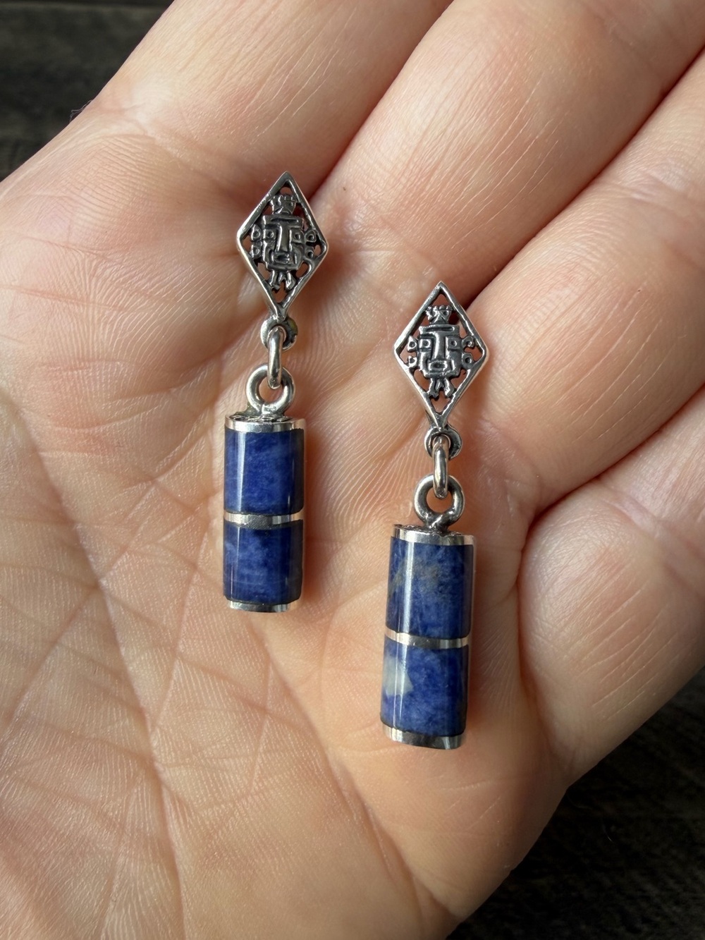 Vintage Peruvian Sterling Silver & Sodalite Earrings